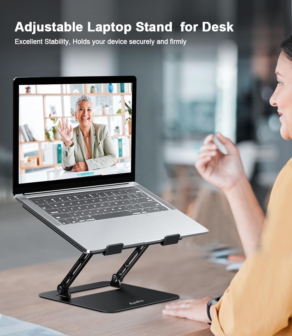 Aoviho Adjustable Laptop Stand For Desk, Portable Laptop Stand Holder And Riser, Foldable Aluminum Notebook Computer Stand For M
