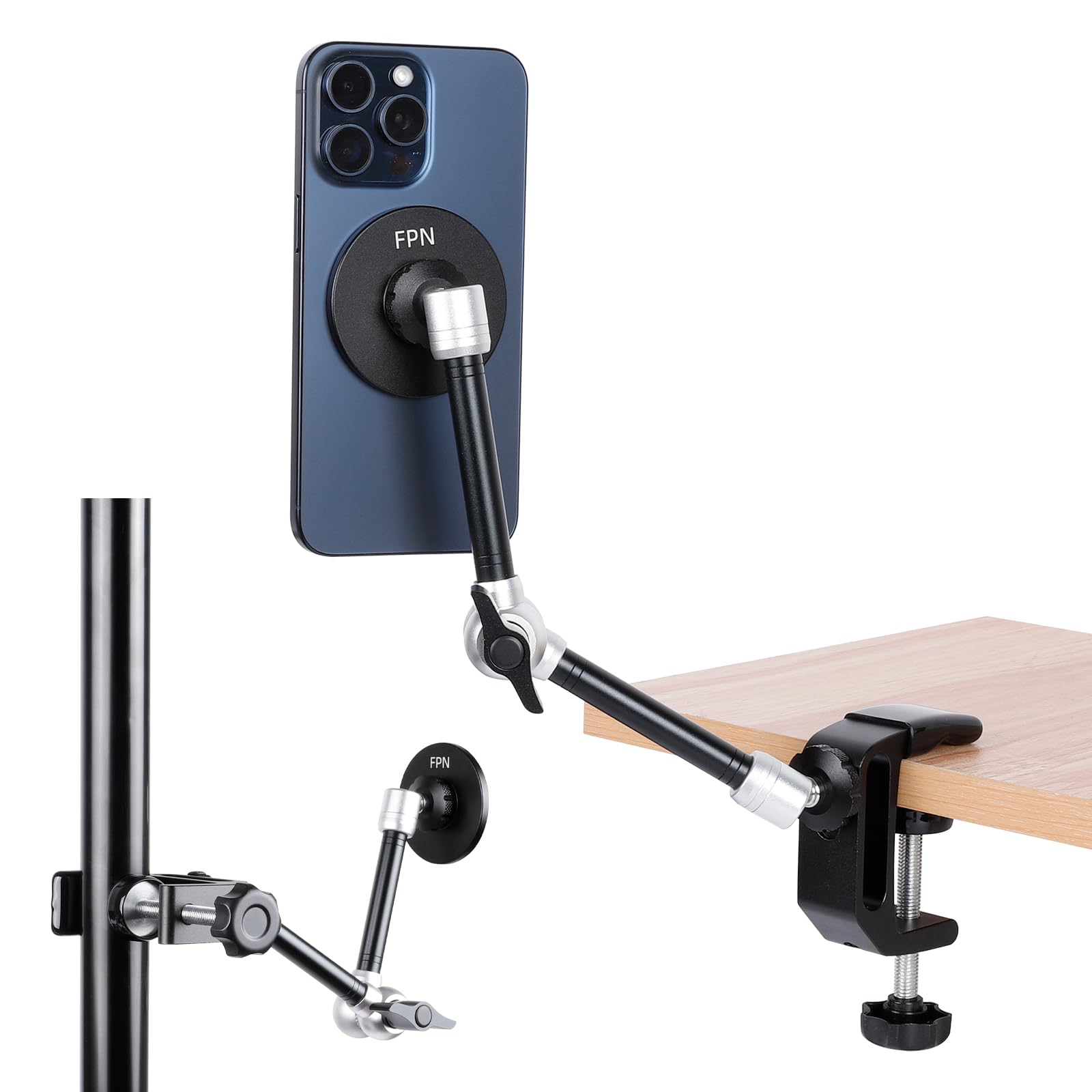 Fpn Magnetic Phone Holder For Desk,Flat Surface,Rod,Music Stand,Kitchen Cabinet, With Strong Clamp 360Adjustable Magic Arm Cell 