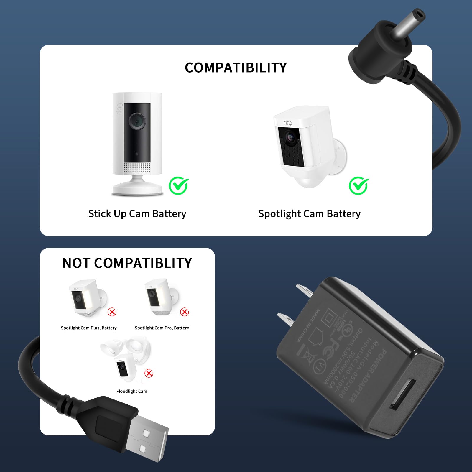 BOBUY 30ft Weatherproof Charging Cable for Ring Stick Up Cam Battery 3rd Gen/2nd Gen & Spotlight Cam Battery Black
