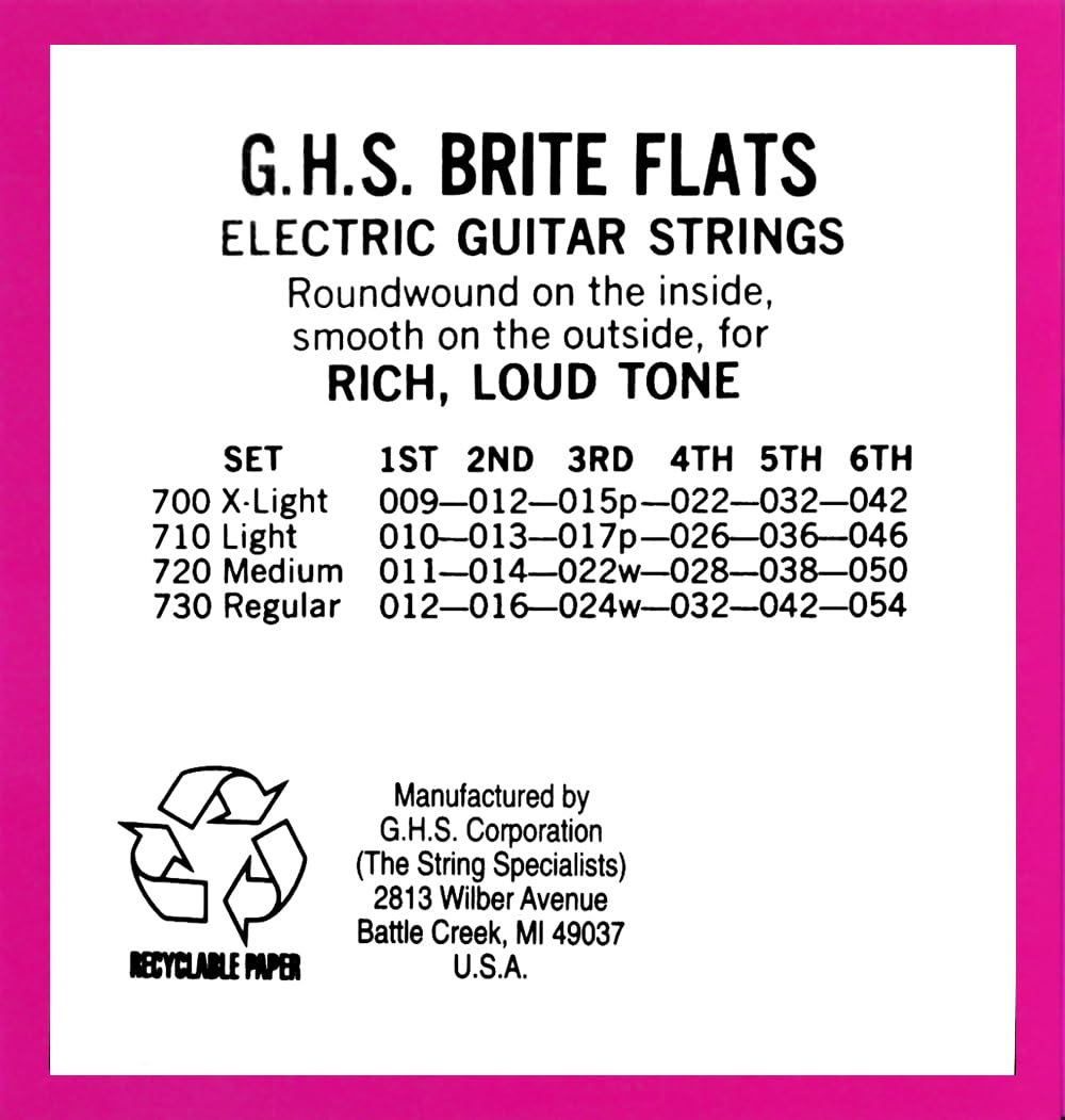 Ghs String   Brite Flats Flatwound Guitar Strings   Extra Light   (Model: 700)   009 042