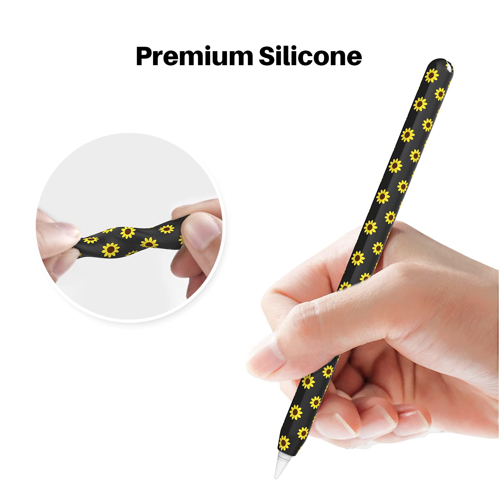 Niutrendz Sunflower Case For Apple Pencil 2Nd Generation Case Cover Silicone Protective Sleeve Accessories With 10Pcs Apple Penc