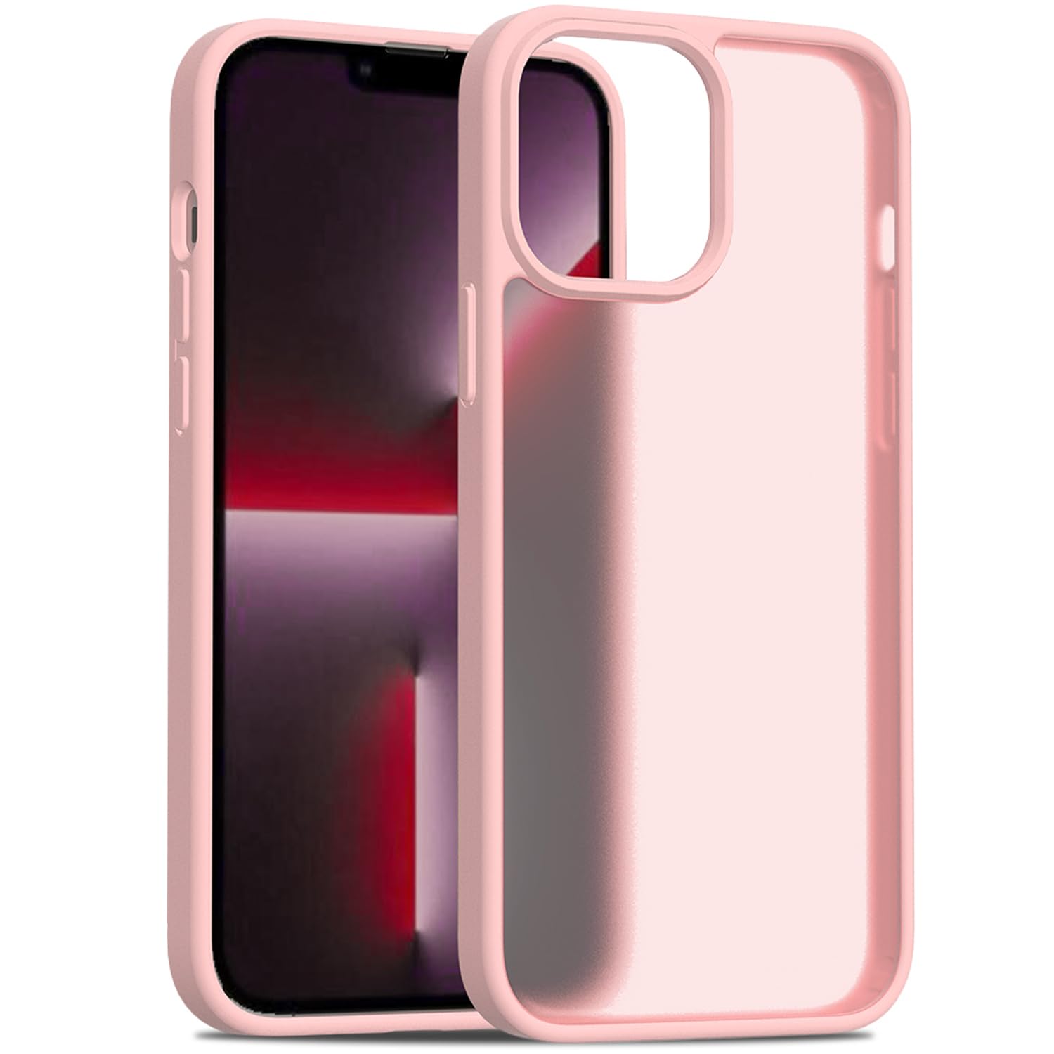 Tenoc Phone Case Compatible With Iphone 13 Pro, Pink Case Translucent Protective Bumper Matte Hard Back Cover For 56.1 Inch