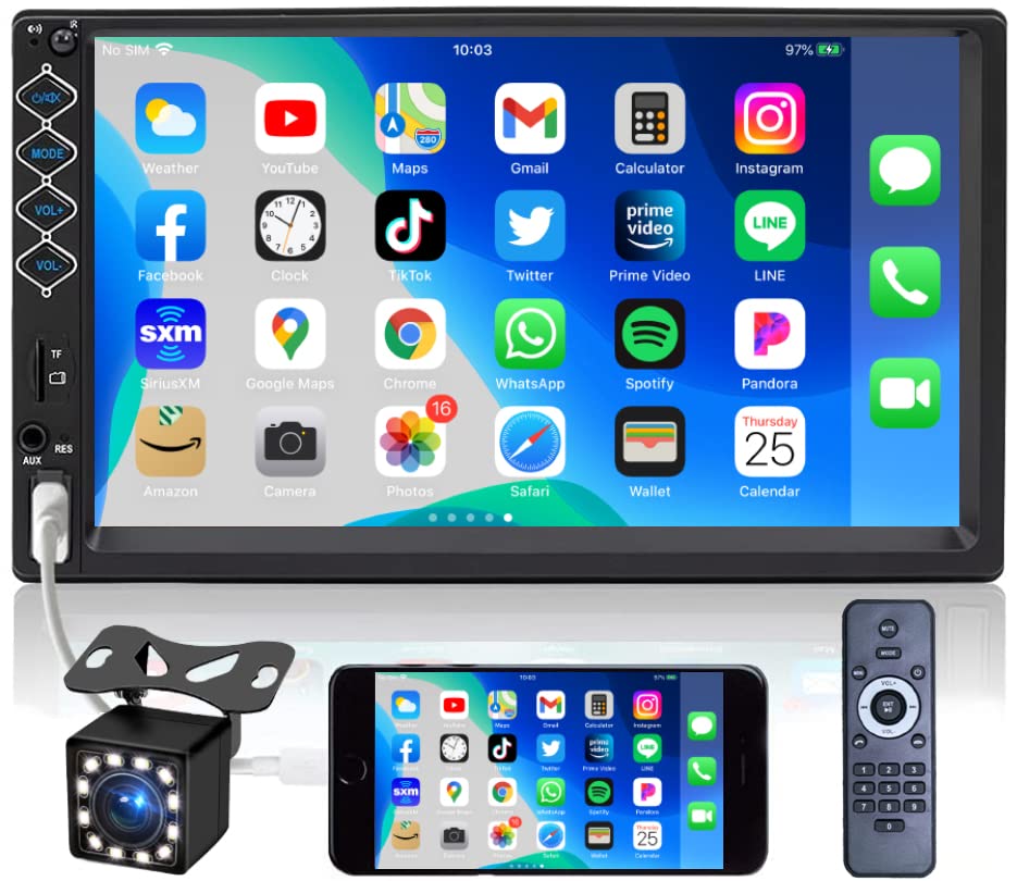 7 Inch Car Stereo Double Din Bluetooth 5.1 Touch Screen Fm Radio,Backup Camera/Support Mirror Link/Hands Free Calling,Steering W