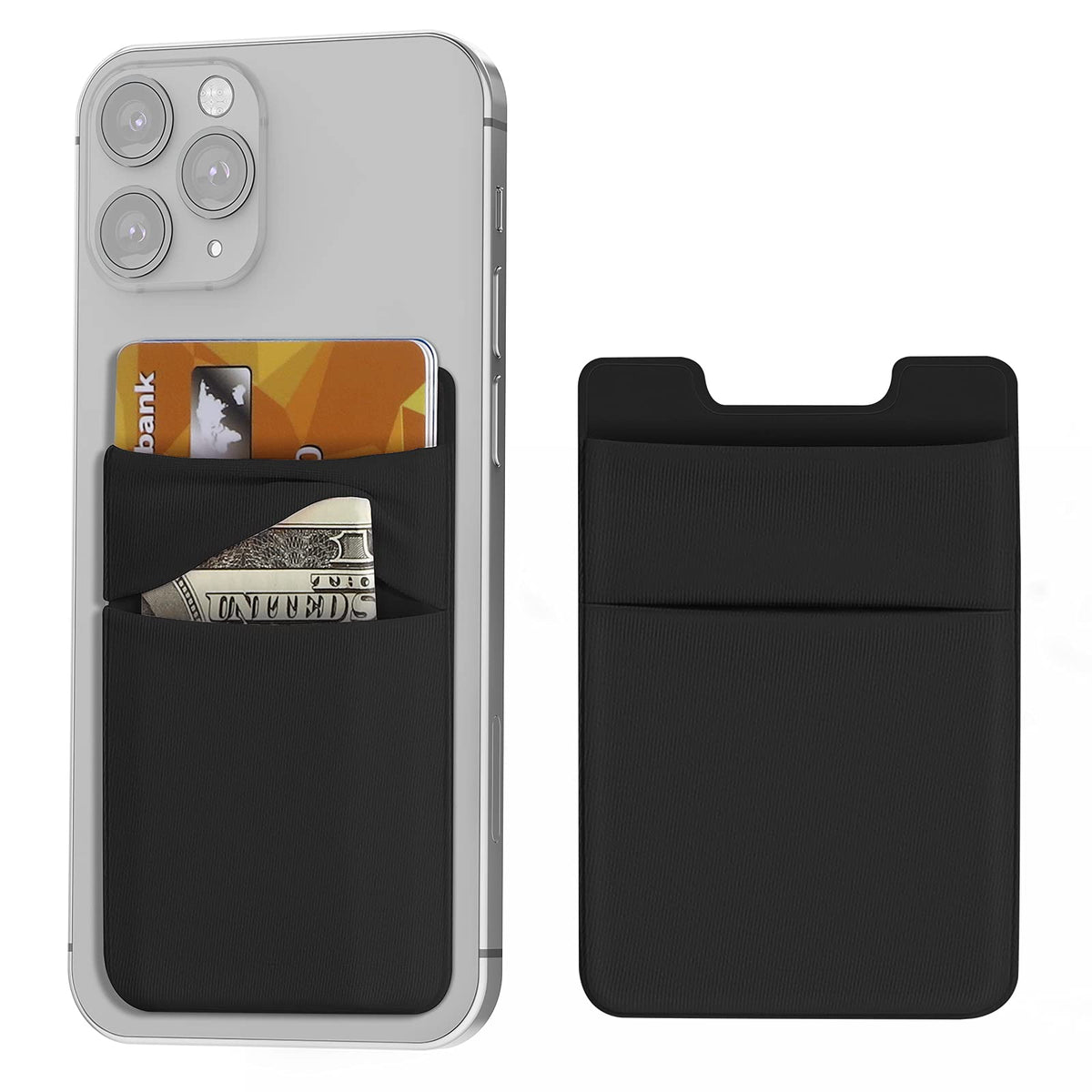 Cocases Phone Card Holder, Updated Double Pockets Wallet Stretchy Lycra, Adhesive Credit Card Holder For Back Of Phone Stick On,