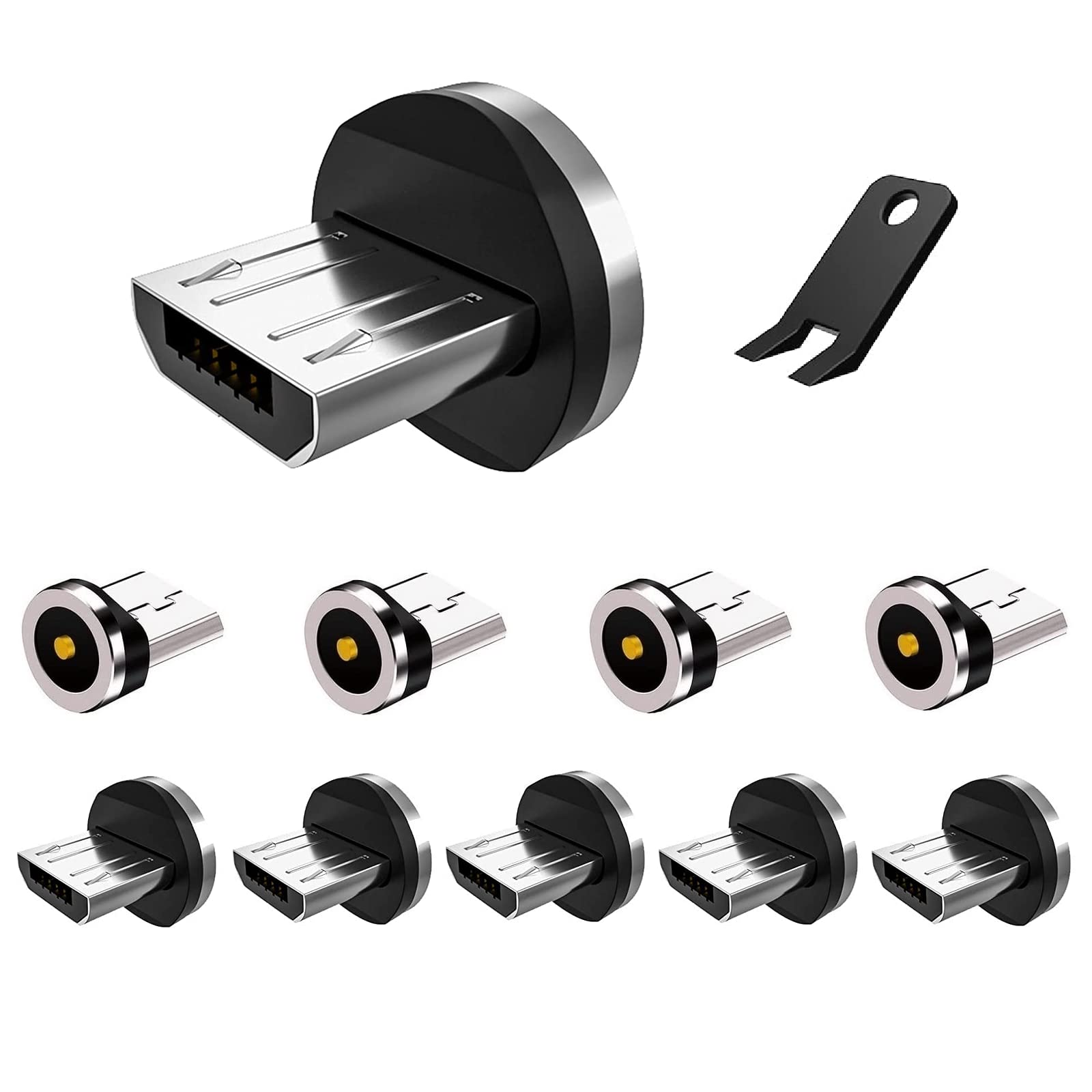 Boffdock 10Pcs 1-Pin Magnetic Connector Tips Head for Micro USB Android Devices with 1 Contact Points