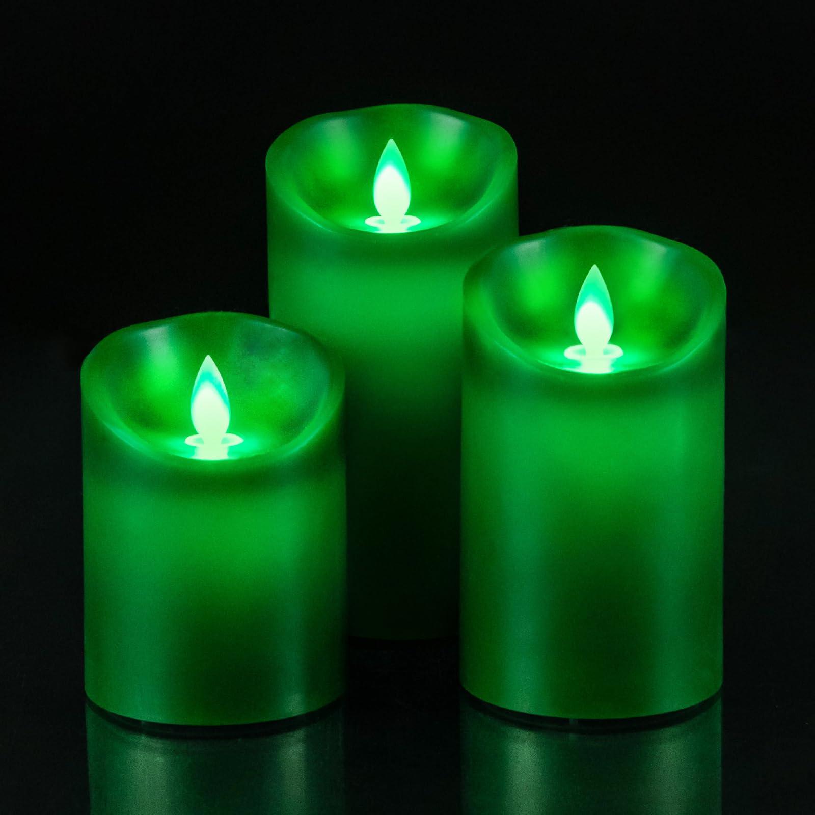Windshell Green Flame Candles (Green Led Light Source), Moving Wick Design, Real Wax/Battery Operated, Remote Control With Timer