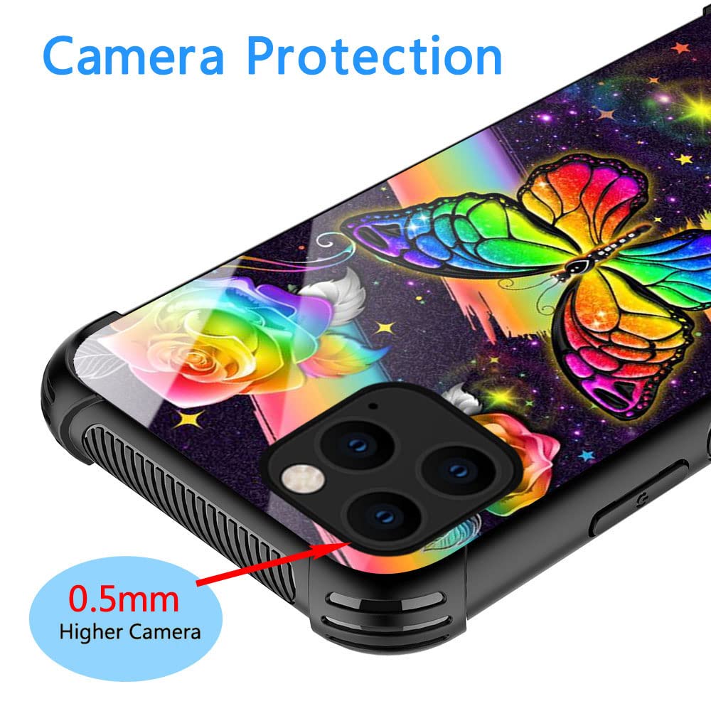 ZHEGAILIAN iPhone 12 Pro Rainbow Butterfly Case Organic Glass TPU 6.1 inch