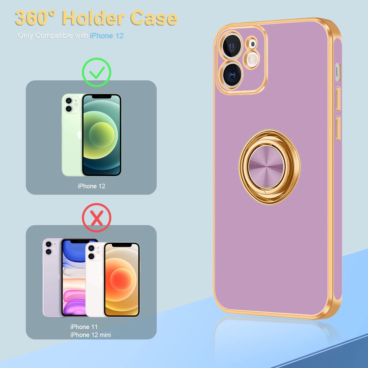 Fingic For Iphone 12 Case,Iphone 12 Case With 360 Ring Holder Slim Kickstand Magnetic Support Car Mount For Women Men Non-Slip S