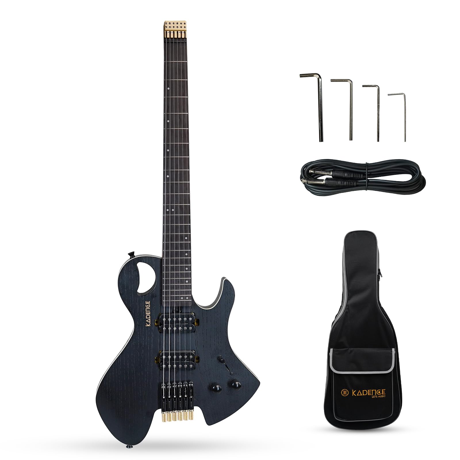 Kadence Headless Electric Guitar HL01, Lightweight Solid Electric Guitar, Solid Ash Wood Body, Alinco HH Pickup, Rounded Frets,