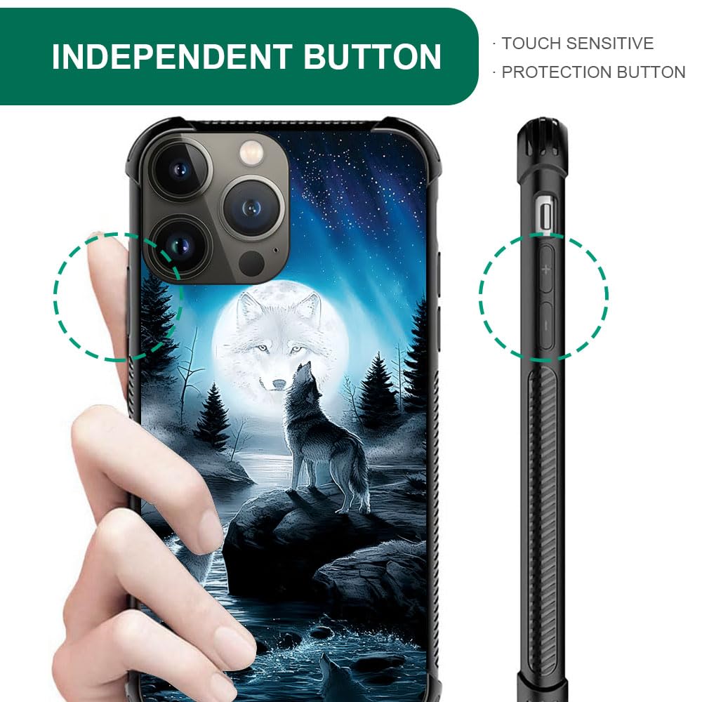 CARLOCA iPhone 13 Pro Case Shockproof Drop Protection Star Howling Wolfs Graphic Design