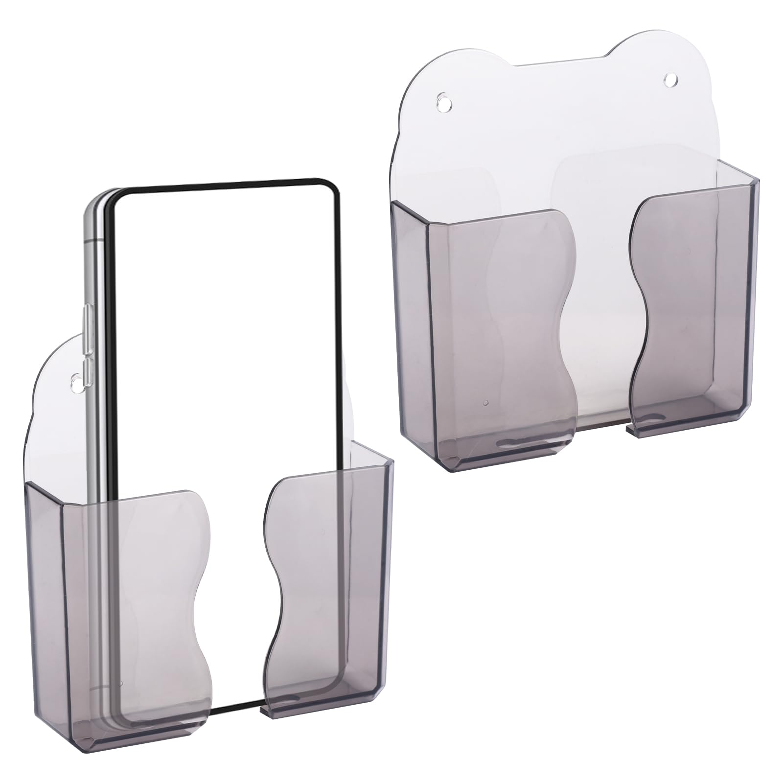 2pcs Wall Mount Phone Holders, Clear Plastic Self Adhesive With Charging Hole Shelf Stand, Bedside Smartphone Stand Cradle, Cell