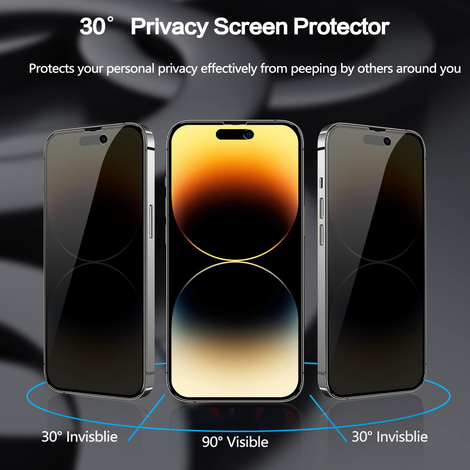 Sorlnern 2 Pack Privacy Screen Protector For Iphone 14 Pro Private Full Screen Protector Tempered Glass Accessories [6.1 Inch],