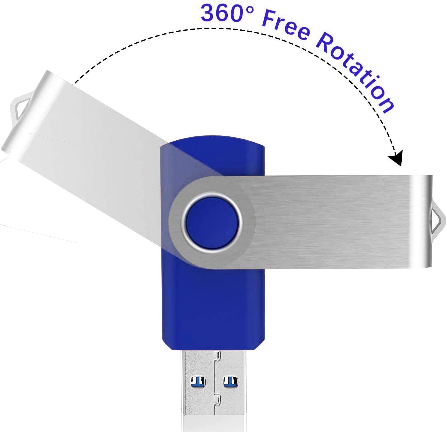 Topesel 5 Pack 64Gb Usb 3.0 Flash Drive Memory Stick Thumb Drives (5 Mixed Colors: Black Blue Green Red Silver)