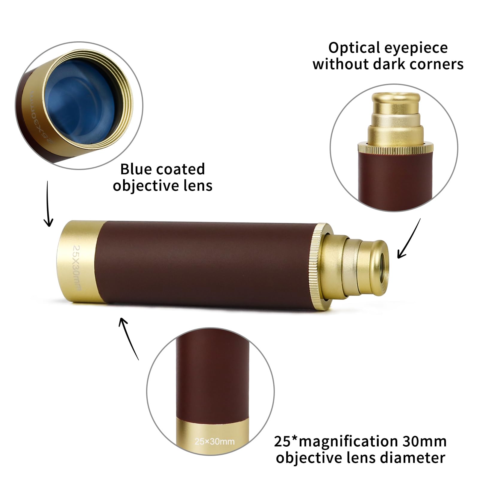 Newdoar 25X30 Zoomable Monocular Vintage Pirate Telescope   Waterproof Aluminum Alloy Brass Adjustable Optics Telescope For Trav