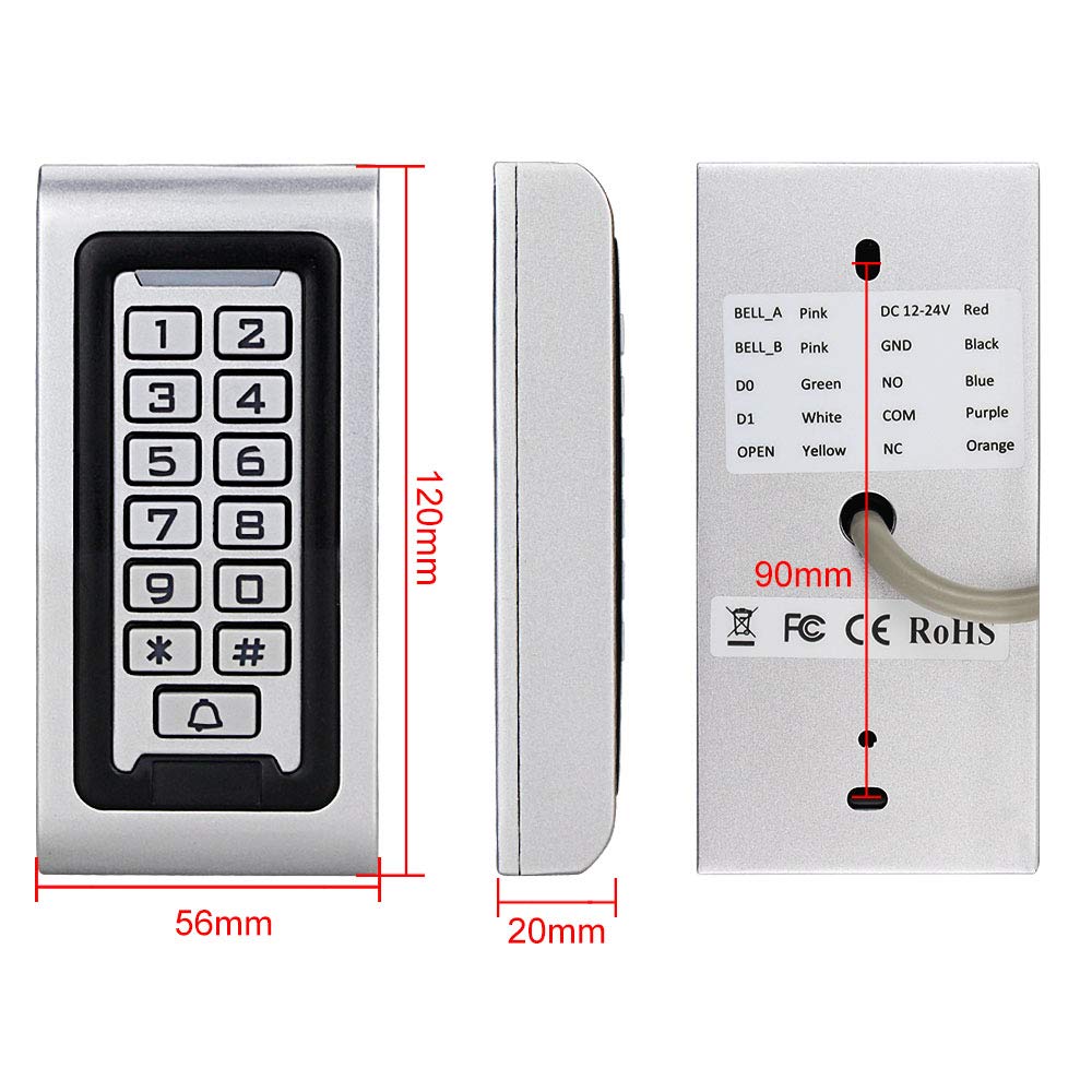 Hfeng Standalone Ip68 Waterproof Rfid Access Control Keypad Metal Card Reader + 10Pcs 125Khz Proximity Keychains Wg26 2000 Users