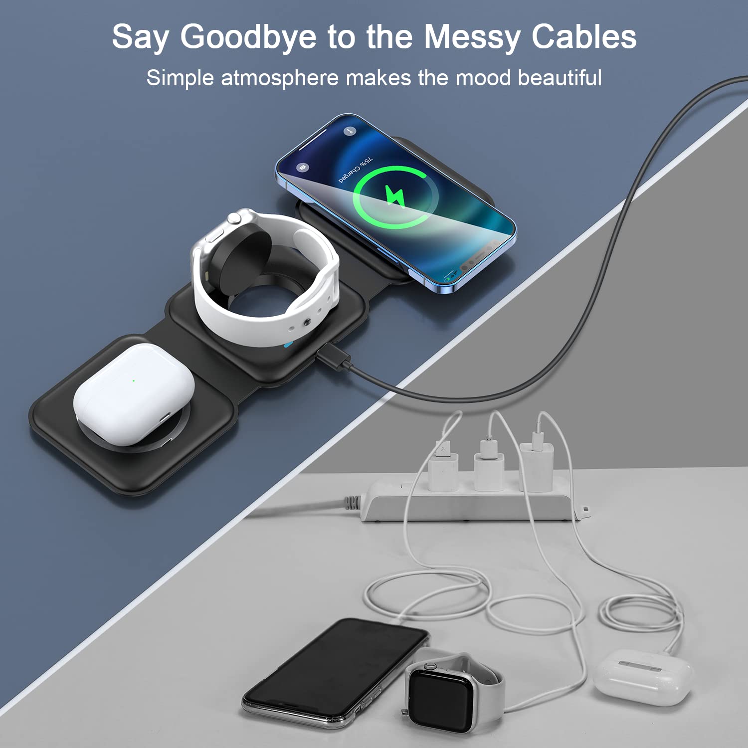 Wireless Charger 3 In 1,Rtops Magnetic Travel Wireless Charging Station Multiple Devices,Gan 3 In 1 Charging Station,Compatible