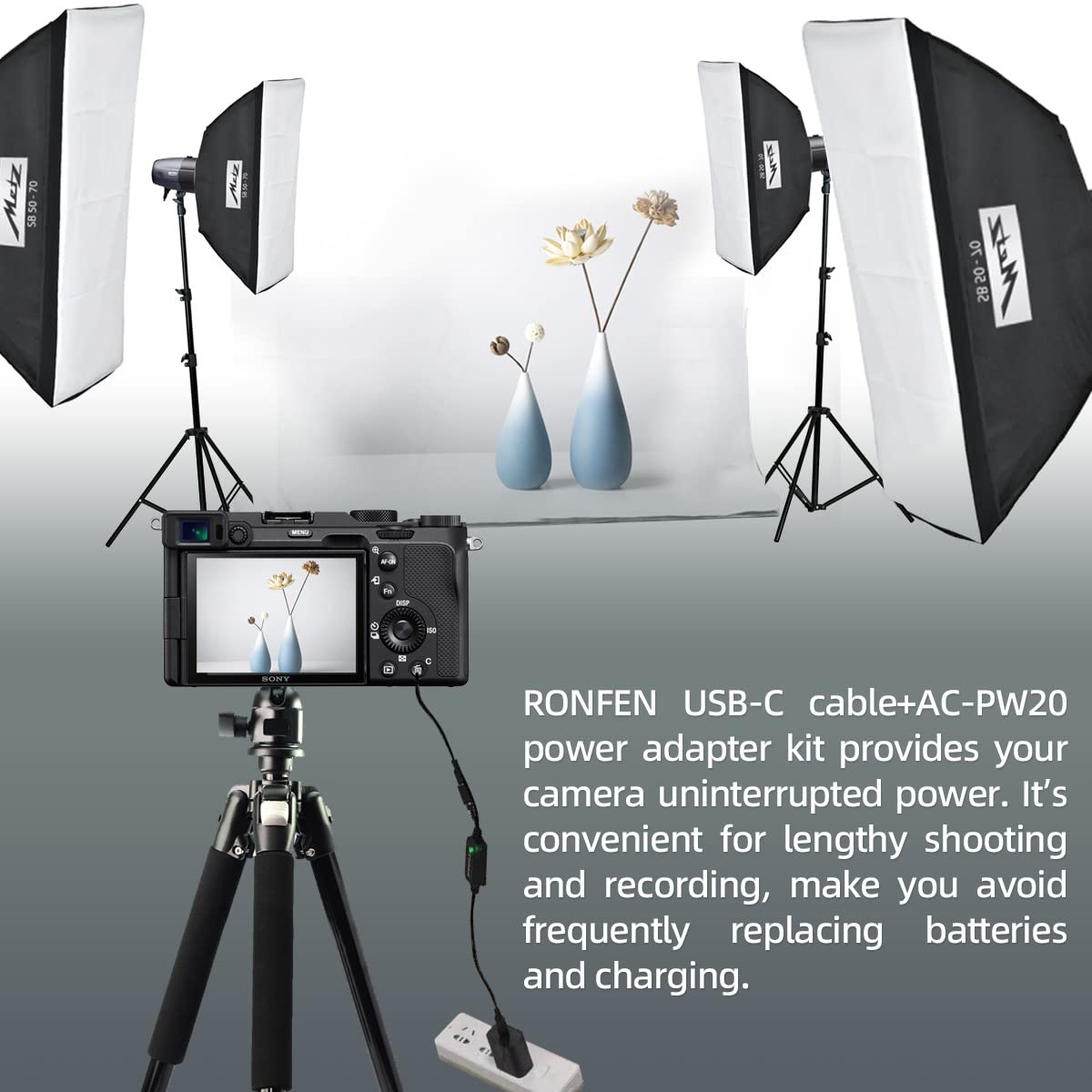 Ronfen Np Fw50 Dummy Battery Dc Coupler Usb C Cable Pd Adapter Kit Replace Ac Pw20 Ac Power Adapter For Cameras Sony Alpha Zv E1