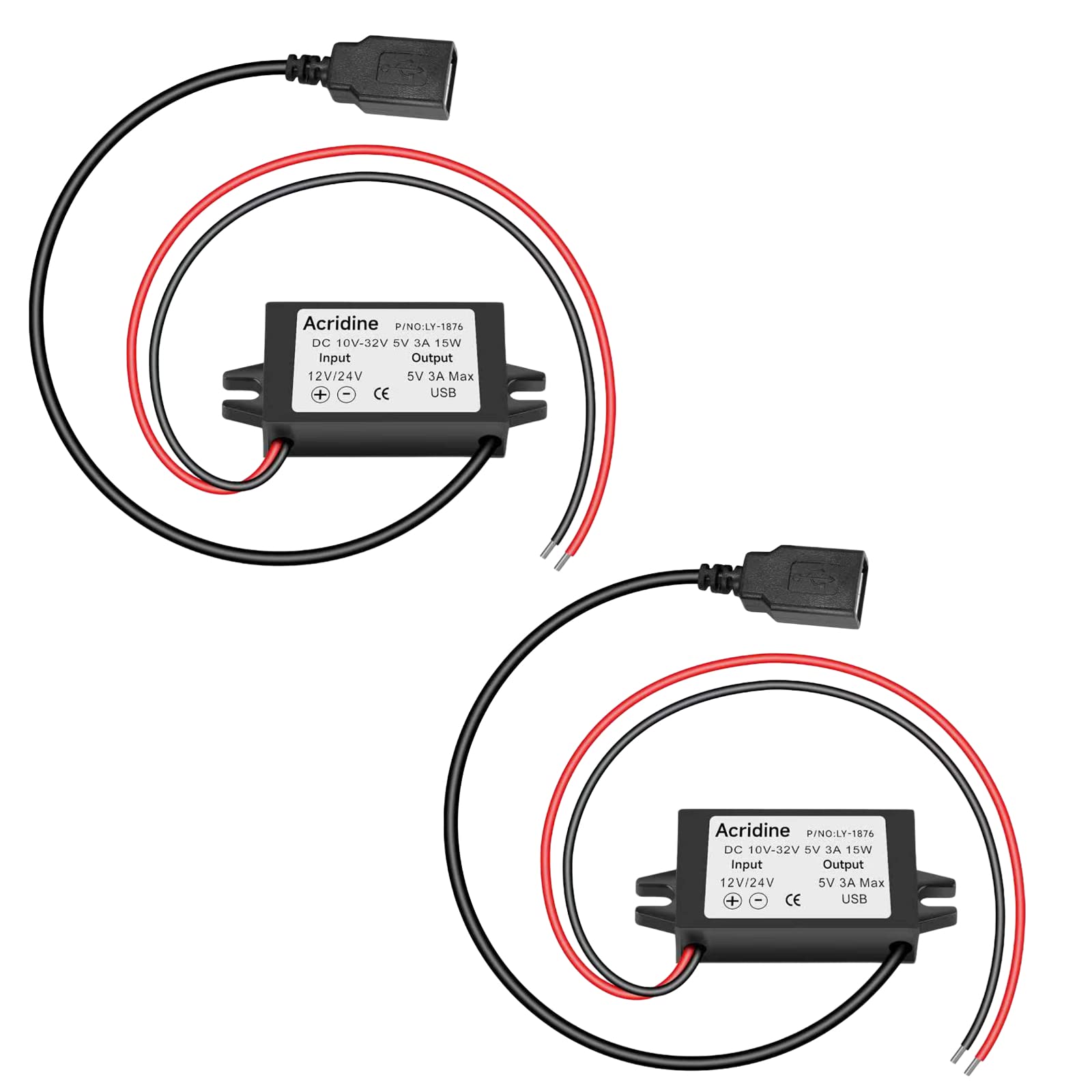 2 Pack 12V 24V Dc To 5V 3A Usb Female Dc Converter Adapter Buck Module