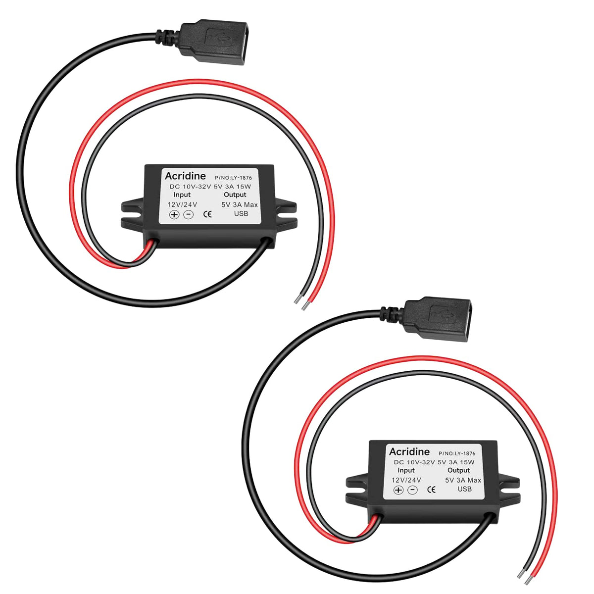 2 Pack 12V 24V Dc To 5V 3A Usb Female Dc Converter Adapter Buck Module