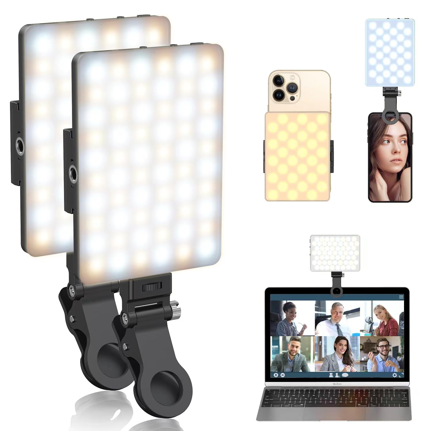 Olrpt Selfie Light, Phone Light With Front & Back Clip(2 Pack), 60 Led Portable Light With 3 Light Modes, 5000Mah Rechargeable V