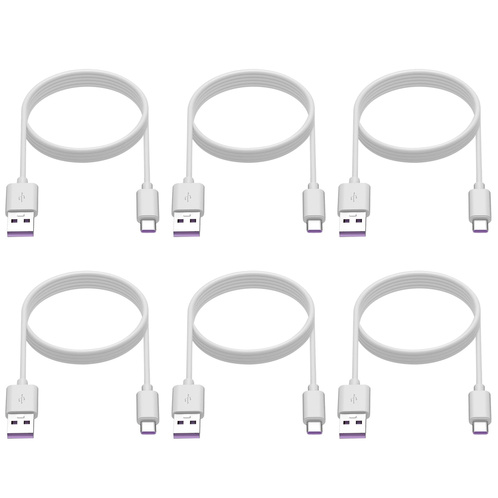 6 Pack 6Ft White Usb A To Usb C Cables   Fast Charging Type C Charger Cord Bulk Set