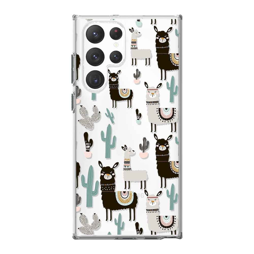 Blingy'S Samsung Galaxy S23 Ultra Case, Cute Llama Cactus Design Funny Alpaca Animal Style Transparent Soft Tpu Protective Clear