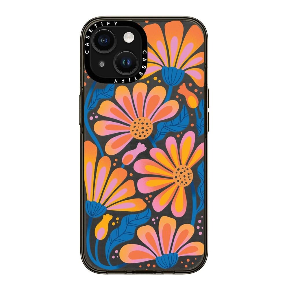 Casetify Compact Case For Iphone 15 [2X Military Grade Drop Tested / 4Ft Drop Protection]   Lazy Daisy   Clear Black