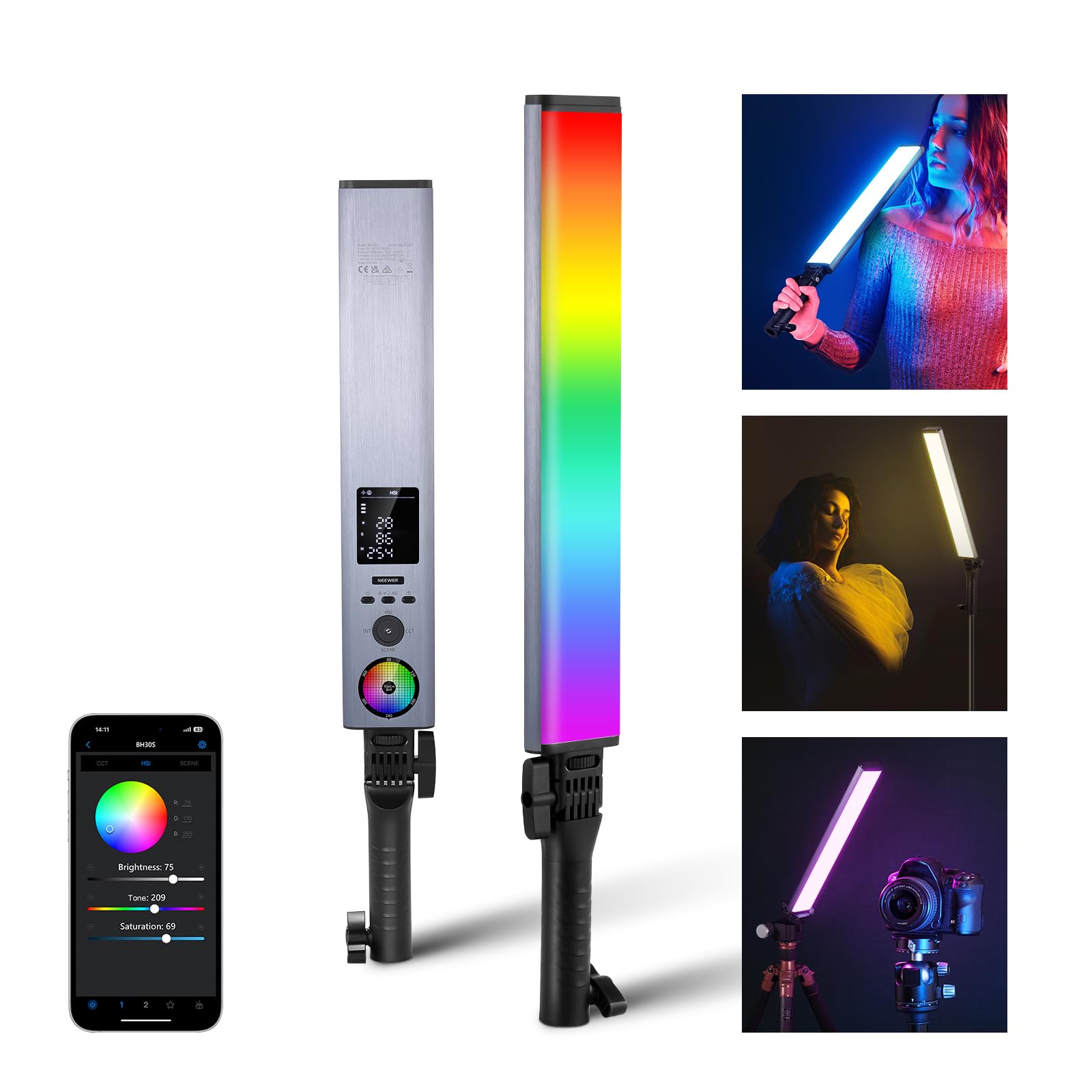 Neewer Rgb Light Wand With 2.4G/App Control, Upgraded 360 Touchable Rgbww Mixer Photography Handheld Led Video Lighting Stick Wi