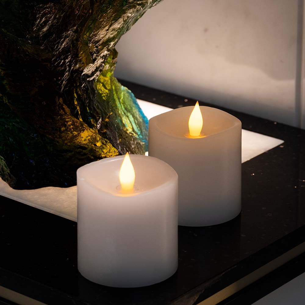 Misstime 3X3 Flickering Flameless Candles Set Of 2,3 Inch Real Wax Led 600 Hours Battery Candles With Timer Remote,Control For W