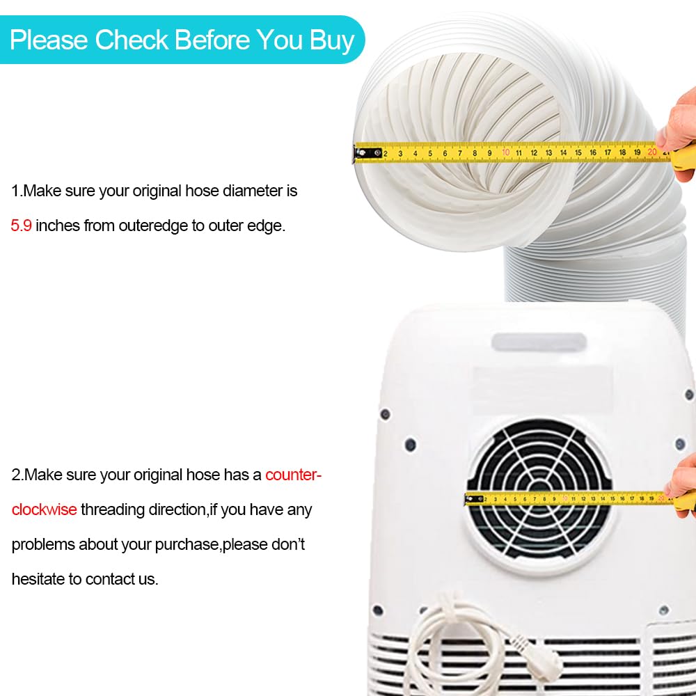 Bewave Portable Air Conditioner Hose, Portable Exhaust Vent Hose With 5.9 Inch Diameter, Universal Replacement Ac Vent Hose Leng
