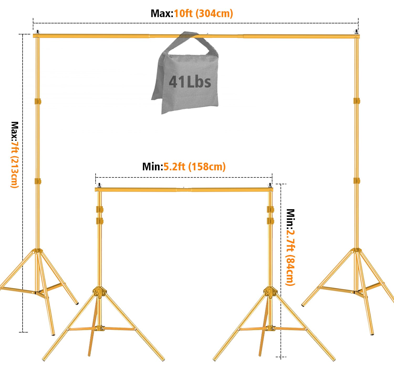 Hyj Inc 10Ft X 7Ft   Gold Adjustable Photography Backdrop Support System Photo Video Studio Background Stand Kit With Carry Bag