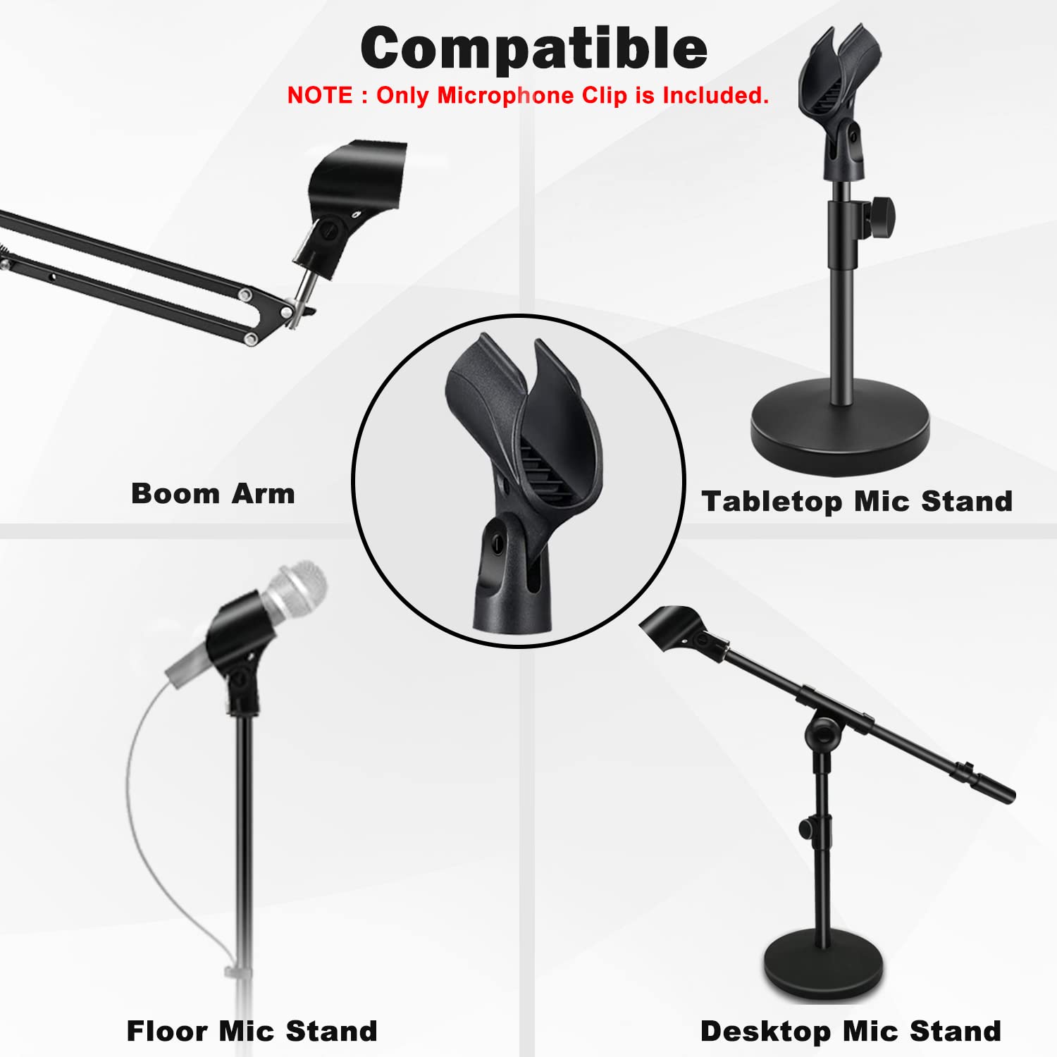 Mictop Universal Microphone Clip Holder, Comes With 5/8'' Male To 3/8'' Female Screw Adapter Suitable For Handheld Microphones,