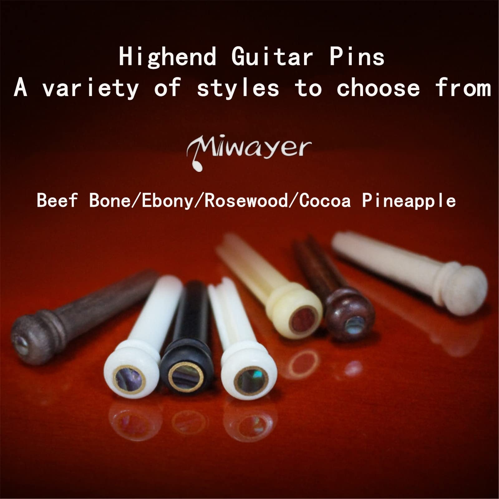 Miwayer Guitar Bone Bridge Pins Real Bone Replacement Parts For 6 & 12 String Acoustic Guitar (Pure Bone)