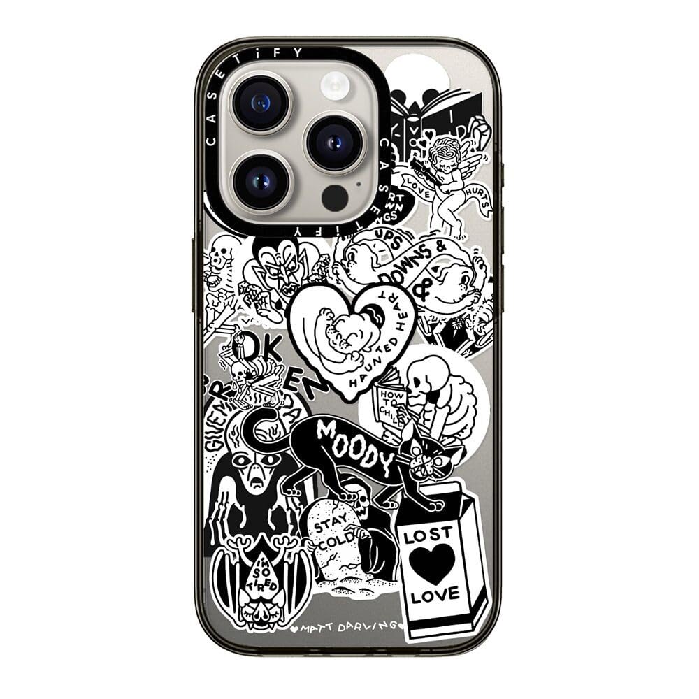 Casetify Compact Iphone 15 Pro Case [2X Military Grade Drop Tested / 4Ft Drop Protection]   Matt Darling Sticker Collage   Clear
