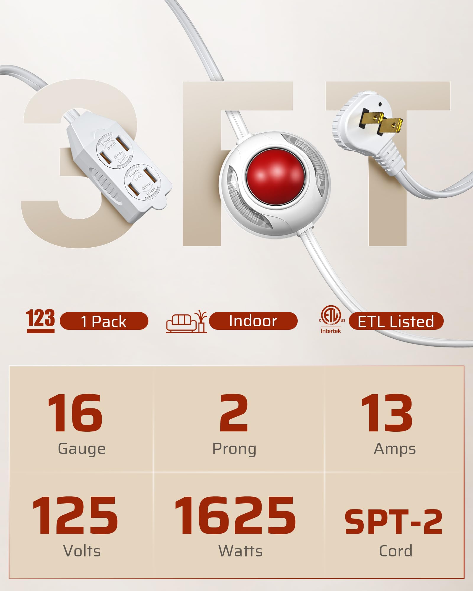 Dewenwils 12 Ft Light Extension Cord With On/Off Switch For Christmas Lights, Step On Foot Switch Power Cord, Angled Flat Plug,