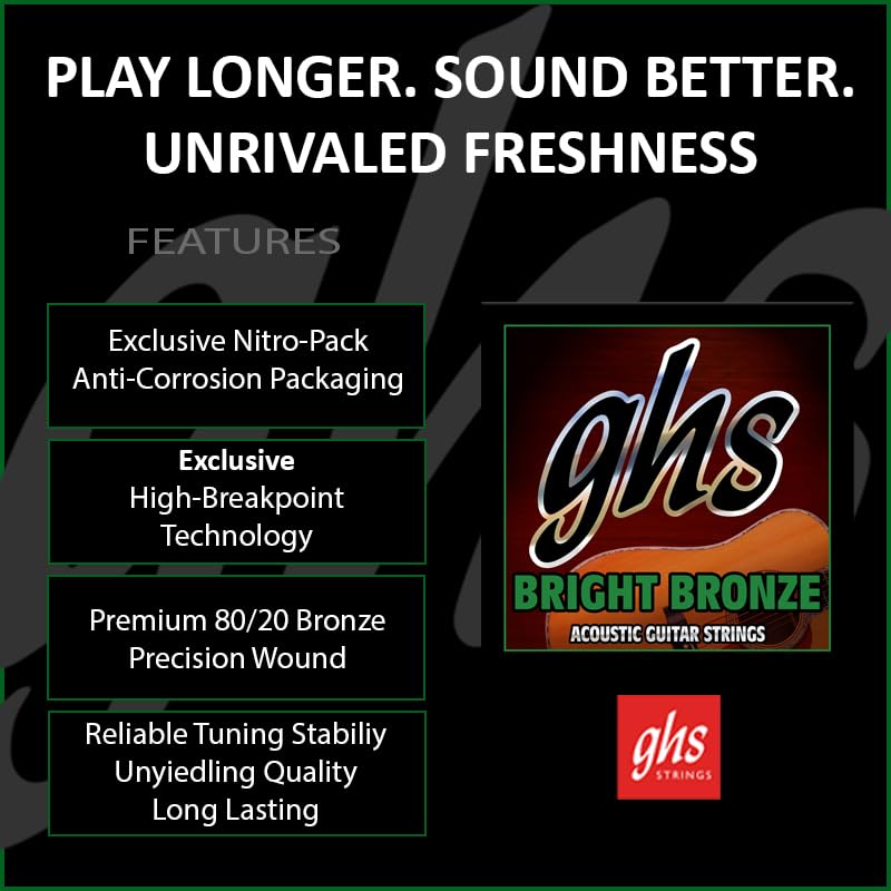 Ghs Strings Bb40M Bright Bronze, 80/20 Copper Zinc Alloy, Acoustic Guitar Strings, Medium (.013 .056)