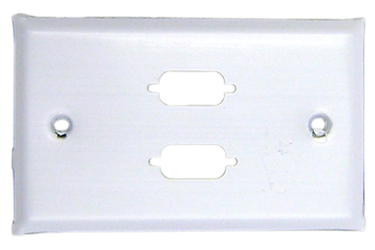 Wall Plate, White, 2 Port Db9 / Hd15 (Vga), Single Gang, Painted Stainless Steel