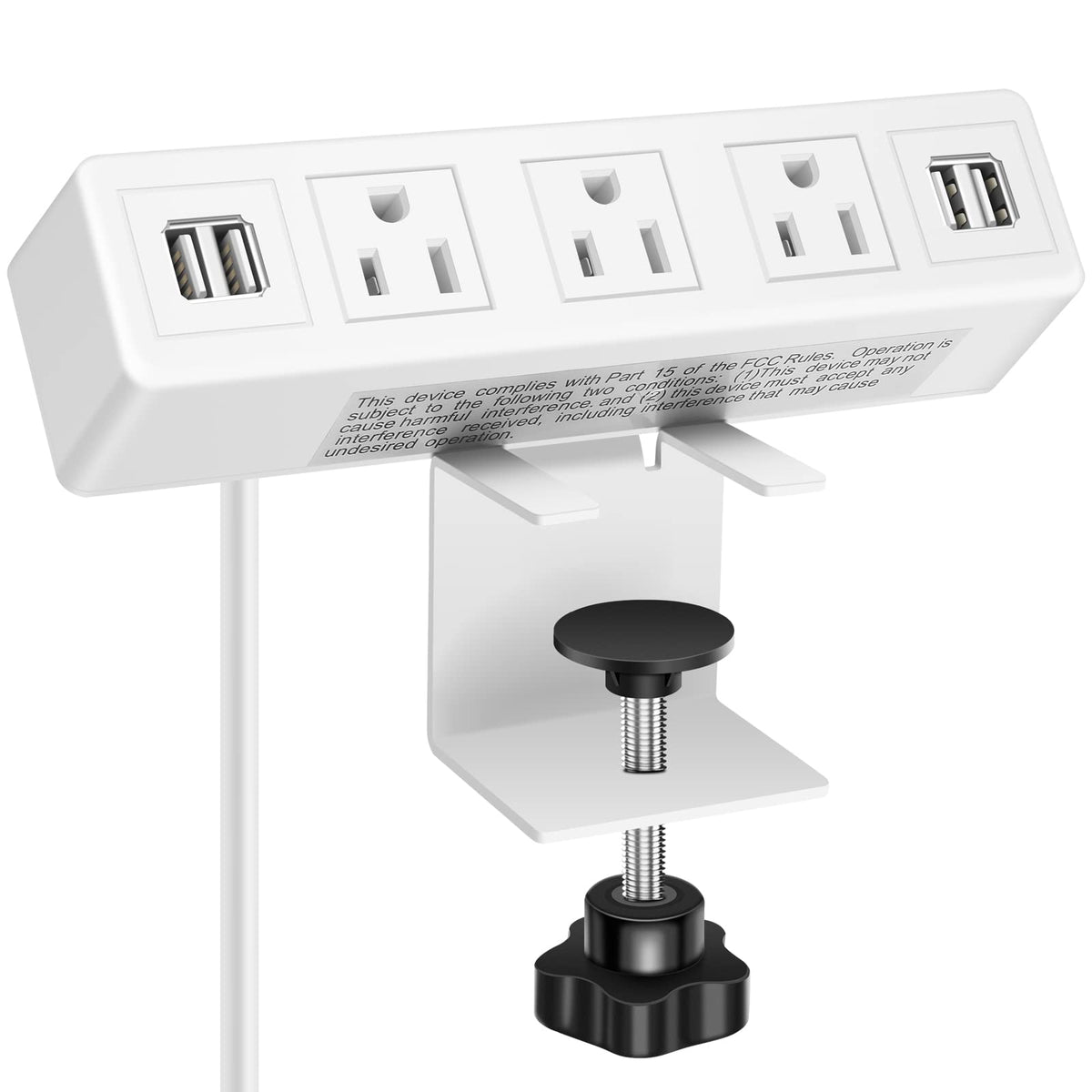 3 Ac Outlet Desk Clamp Power Strip White, Desk Mount Usb Charging Power Station, Removable Desktop Edge Power Center Plugs Outpu