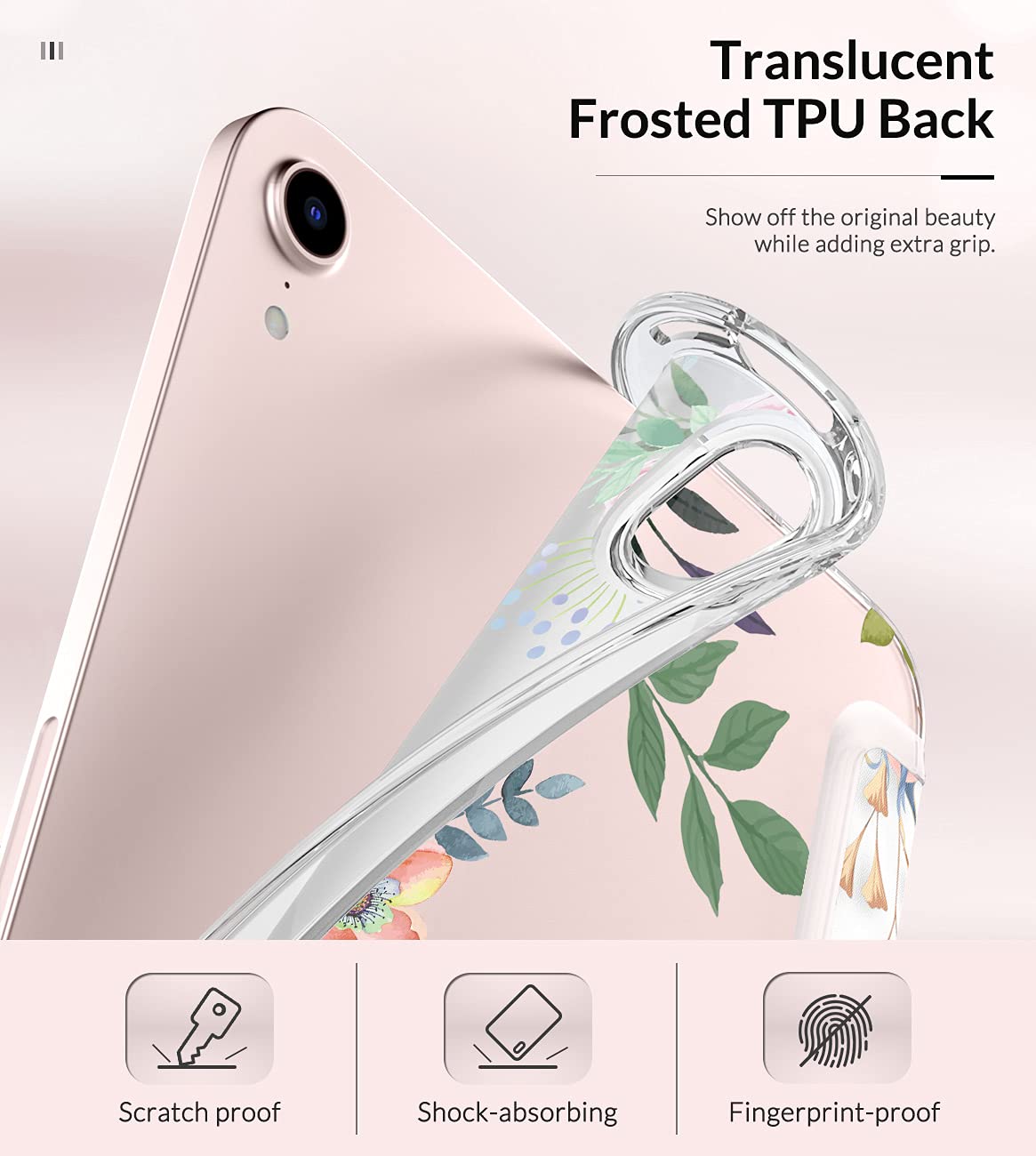 MoKo Case Fit New iPad Mini 7 (A17 Pro) 2024, iPad Mini 6th Generation Case 2021 (8.3 inch), iPad Mini 6 Case, Soft TPU Translucent Frosted Back Cover Case for iPad Mini 7th, Fragrant Flowers