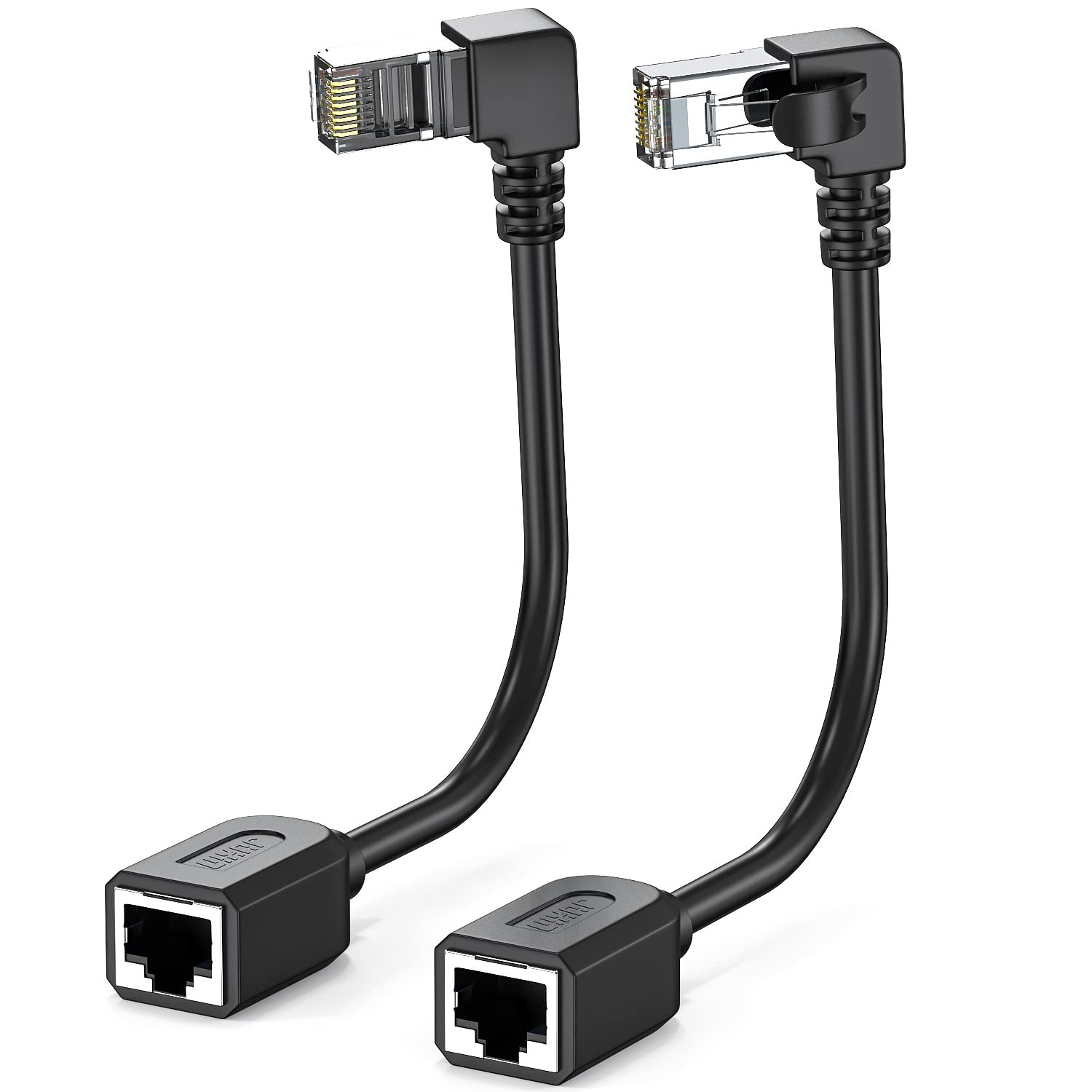 2Pack Cat6 Ethernet Extension Cable 90 Degree Short Cat 6 Cable Extender Right Angle (Leftward+Rightward Angle) Rj45 Network Patch Cord Adapter