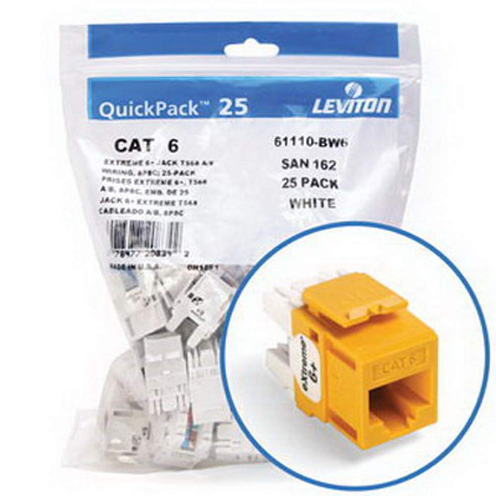 Leviton 61110 BY6 Extreme 6+ QuickPort Connector, CAT 6, Yellow, 25 Pack