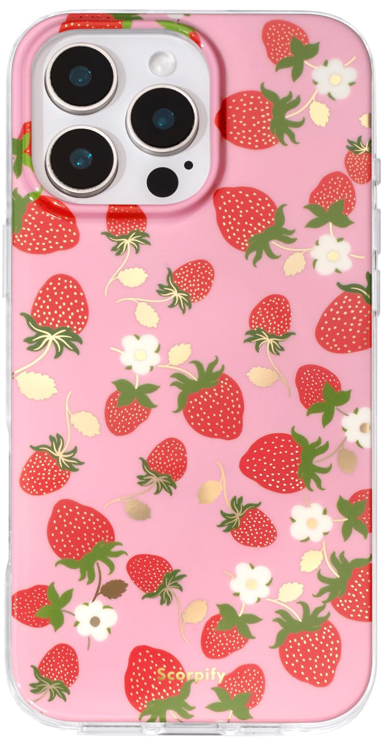SCORPIFY for iPhone 16 Pro Case [Compatible with MagSafe] with Strawberry Party Fruit Design, Cute Floral Magnetic Phone Cover f