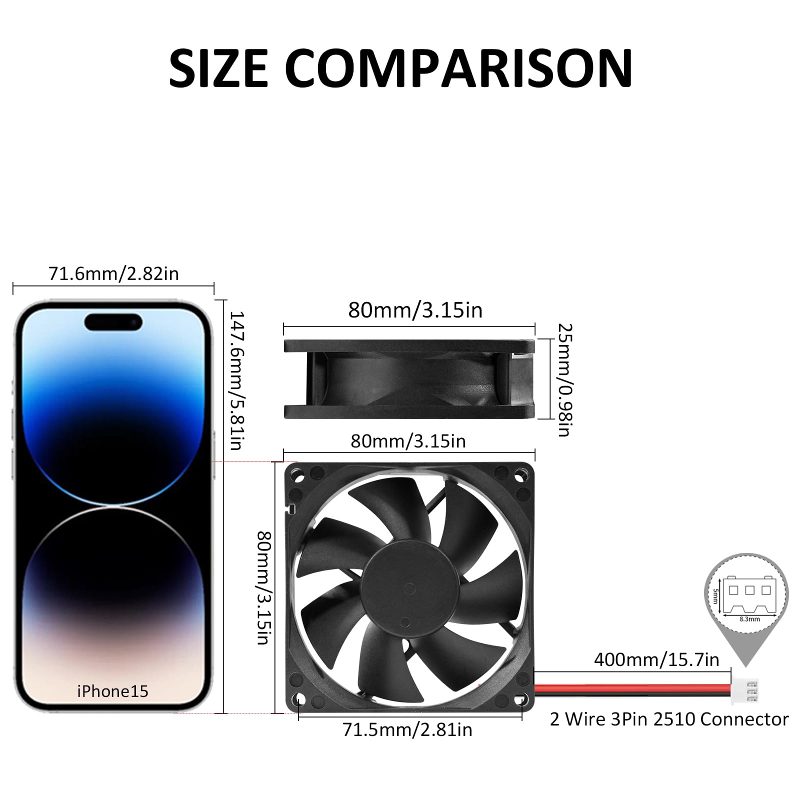 80Mm Moisture Proof Fan 2 Pack 12V Dc 8025 High Airflow Cooling Fan 2 Wire 3Pin 3500Rpm For Rv Fridge