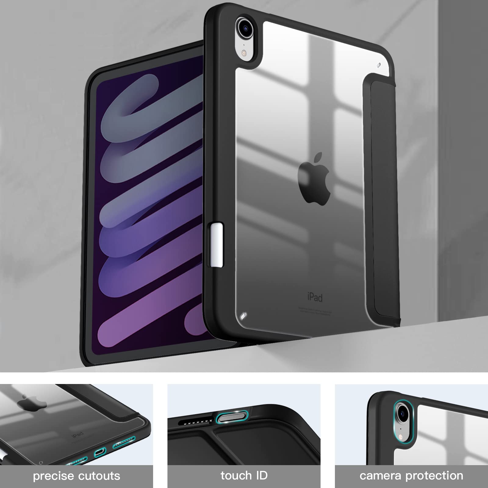 Mastten Case For Ipad Mini 6 Case/For Ipad Mini 6Th Generation Case 2021 8.3 Inch With Pencil Holder, Hybrid Slim Clear Back She