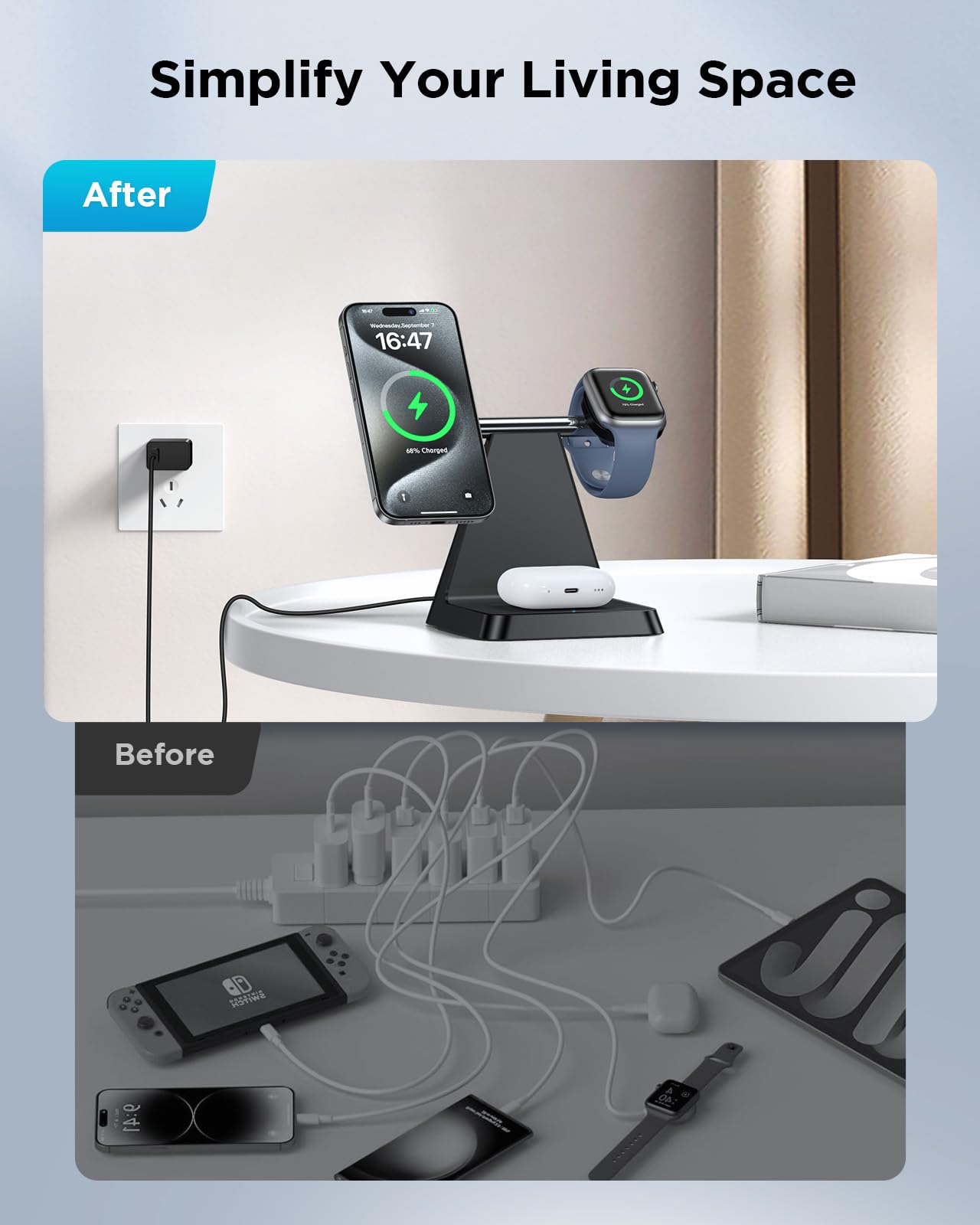 Charging Station For Multiple Devices Apple: Woruda 3 In 1 Magnetic Wireless Charger Stand For Mag Safe Iphone   Nightstand Char