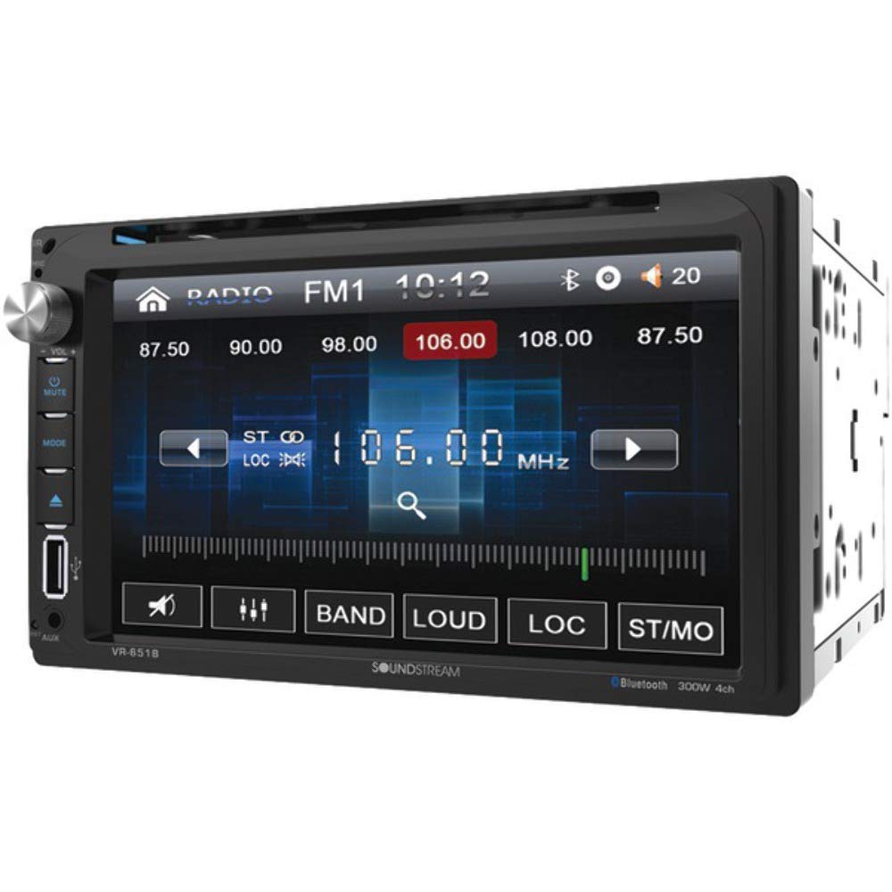 Soundstream VR651B, 7 Inch Double Din Touchscreen DVD Car Stereo, Android MHL PhoneLink Auto Radio with Bluetooth and Built in 
