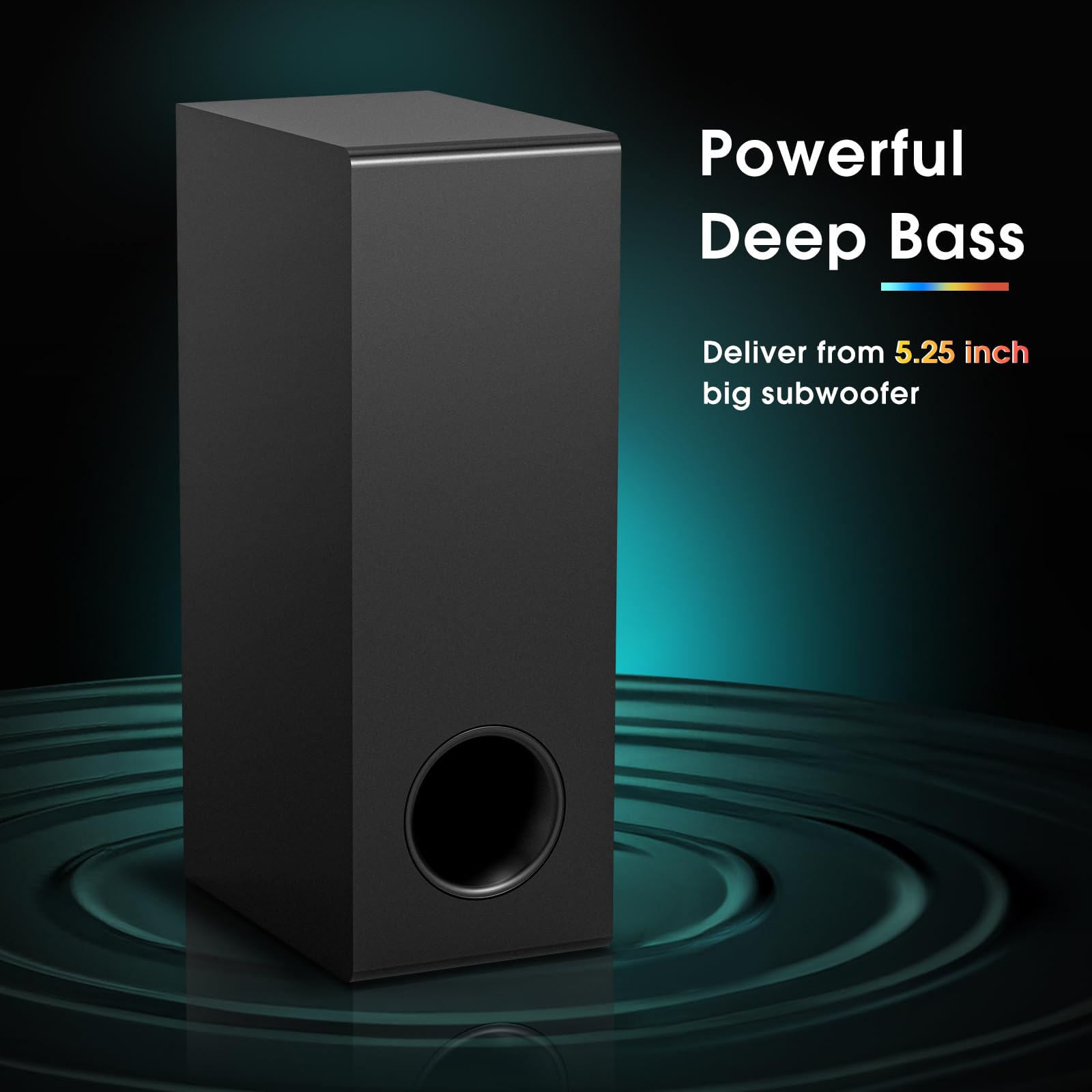 Wohome Sound Bar With Wired Subwoofer For Smart Tv, 2.1 Ch Small Tv Soundbar Speakers With Colorful Backlight Support Bluetooth 5.3/Optical/Aux Connectivity, S100 (Black With Subwoofer)