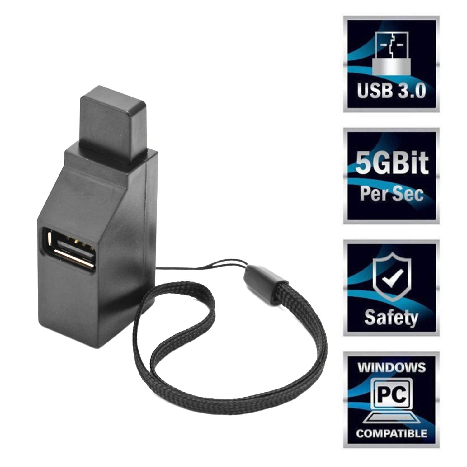 Ayecehi Mini Usb Hub, 3 Port 3.0 Usb Hub High Speed Splitter Plug And Play, Usb Splitter Adapter Portable For Pc, Laptop   Black