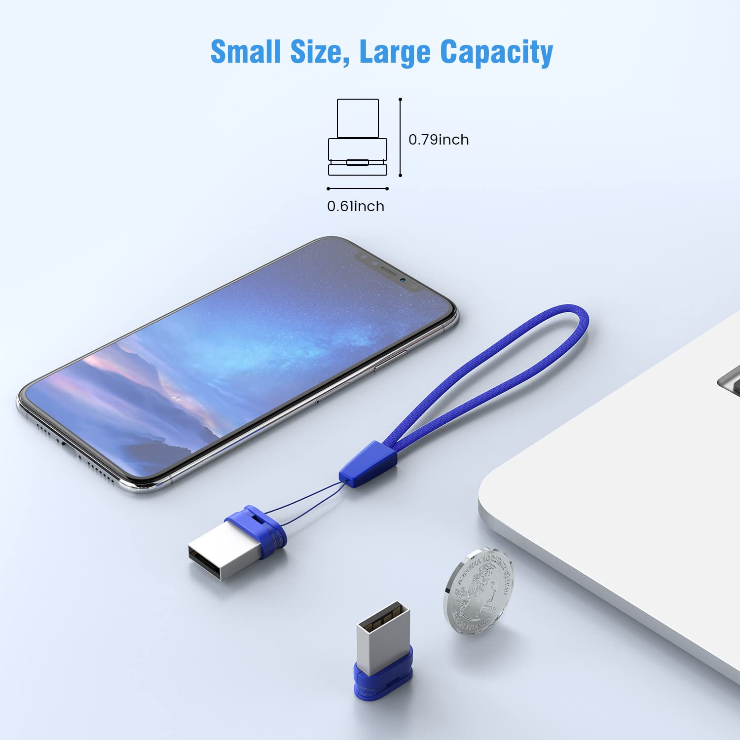 K&Zz 16Gb Mini Flash Drive 10 Pack 16 Gb Small Usb Flash Drives With Lanyard 16G Low Profile Usb Drive Gig Thumb Drive Memory Stick (16Gb, Blue)