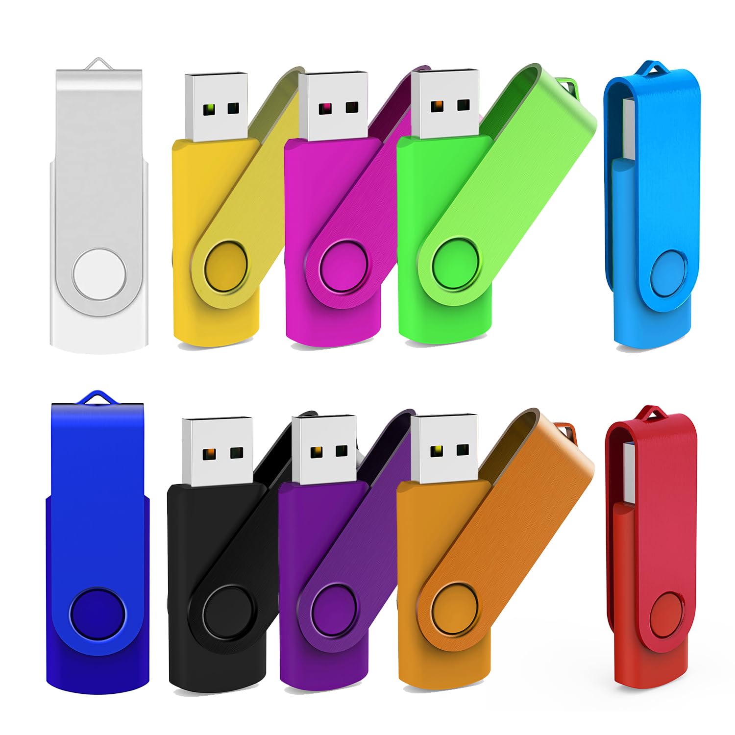 Usb Flash Drive 8Gb 10 Pack, Bulk Usb 2.0 Flash Drives Thumb Drive Swivel Memory Stick Jump Drive Pen Drive Zip Drive